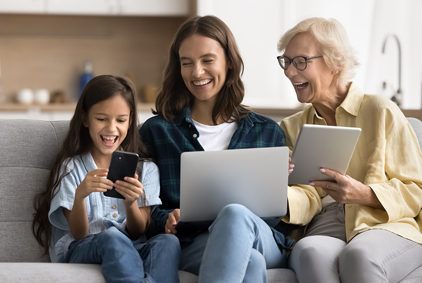 home technology solutions family using wireless devixes