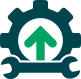 System tune-up icon featuring a gear and upward arrow, symbolizing efficient IT solutions for small businesses by Two River Computer.