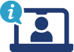 Laptop icon with a person silhouette and speech bubble, representing remote IT support and consultation services for small businesses by Two River Computer.