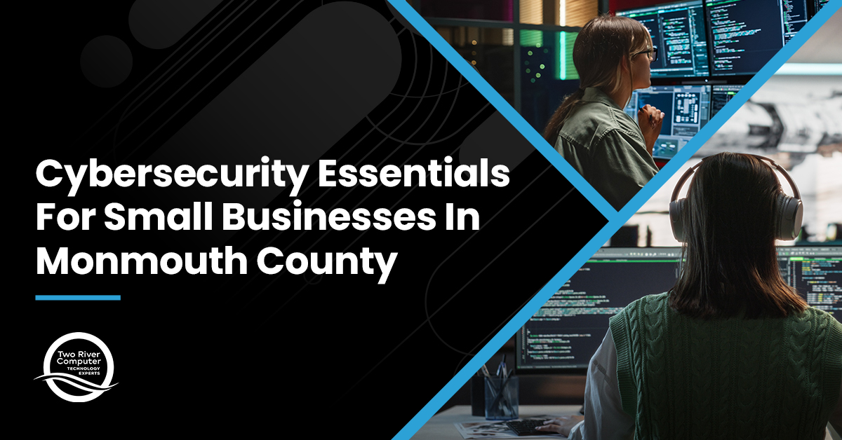 Cybersecurity solutions for small businesses by Two River Computer, featuring tips on phishing and ransomware threats.